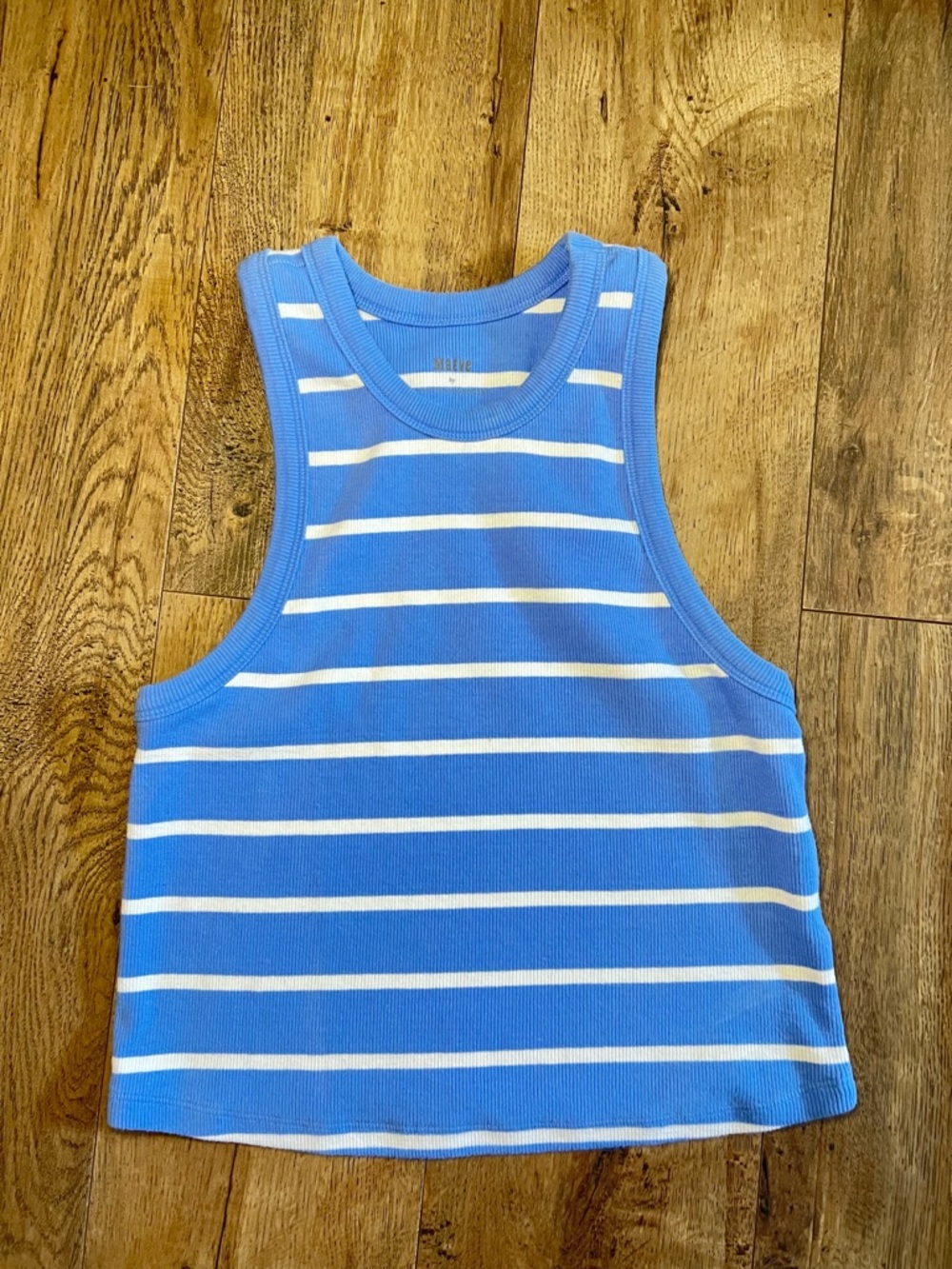 Maeve Blue and White Striped Ribbed Tank